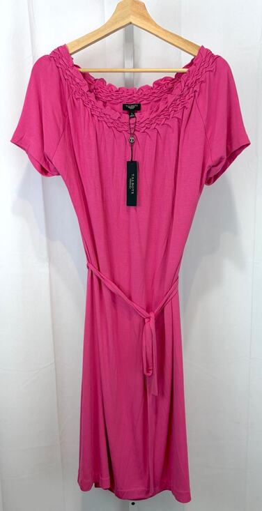 Talbots Dresses & Skirts - NWT TALBOTS Gathered Scoop Neck Jersey Knit Dress Tie Belt Short Sleeve Pink X
